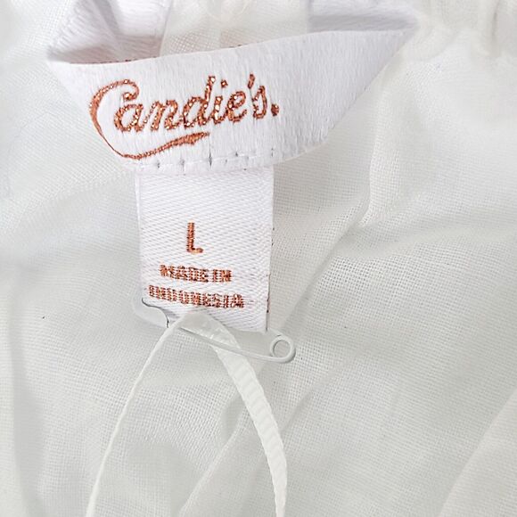 Candie's Women's SZ L Tie-Front Ruffle Strap White Eyelet Babydoll Top New w Tag - Picture 9 of 13
